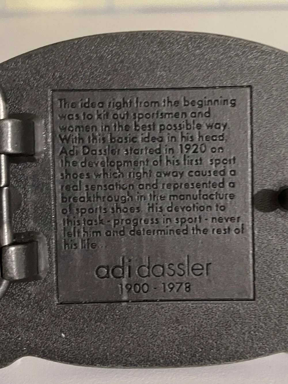 adidas 'adi dassler' Embossed Metal Belt Buckle